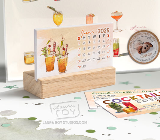 2025 Cocktail Watercolor Mini Calendar – Handcrafted Art, Monthly Cocktail Recipes, Perfect Gift for Mixology Enthusiasts & Cocktail Lovers