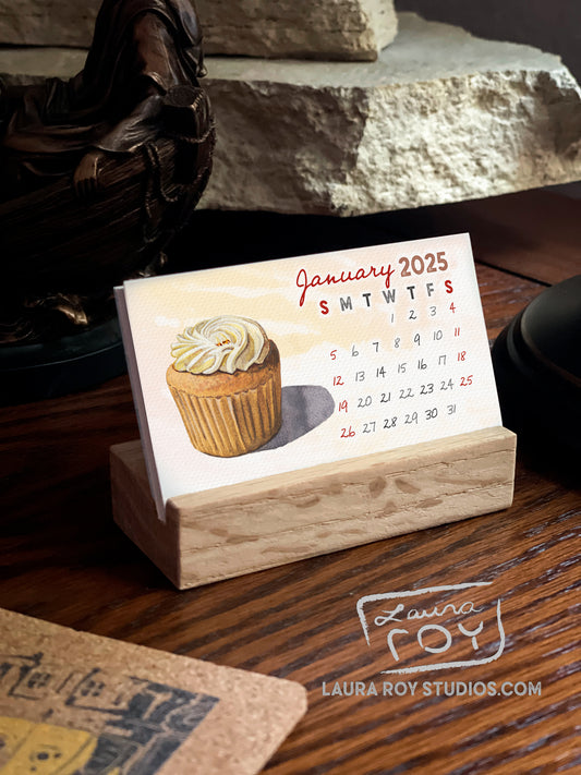 2025 Desserts Watercolor Mini Calendar - Handcrafted Art, Monthly Dessert Trivia, Perfect Gift for Sweet Tooth Enthusiasts & Dessert Lovers