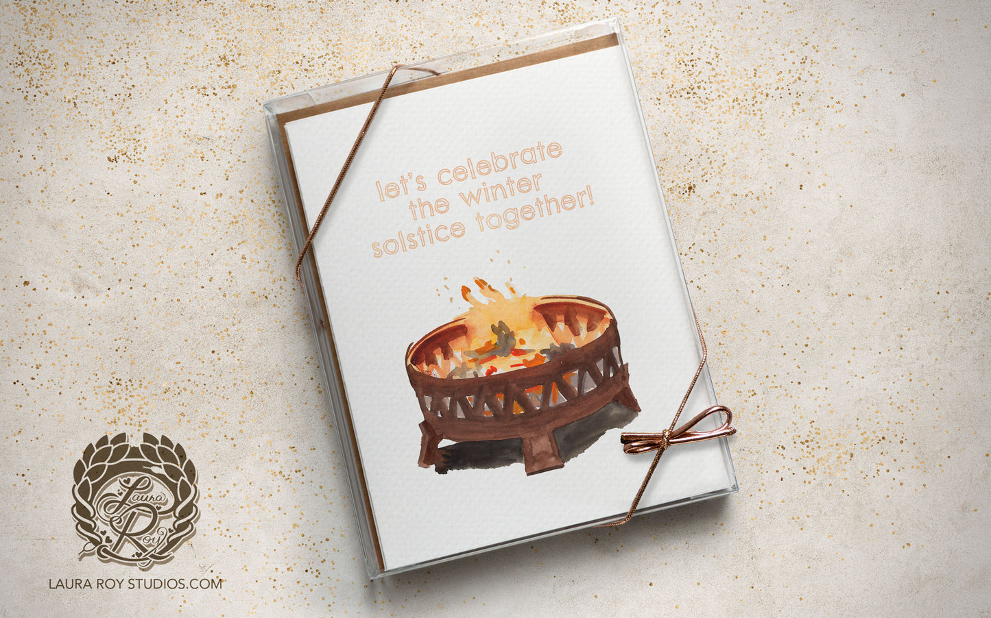 Personalized Firepit Holiday Card: Watercolor Fire with Warm Winter Wishes