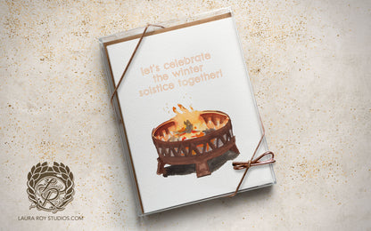 Personalized Firepit Holiday Card: Watercolor Fire with Warm Winter Wishes