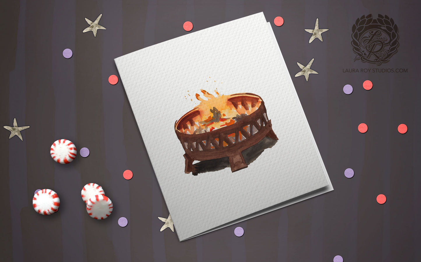Personalized Firepit Holiday Card: Watercolor Fire with Warm Winter Wishes