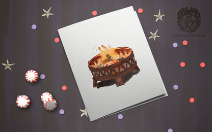 Personalized Firepit Holiday Card: Watercolor Fire with Warm Winter Wishes