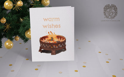 Personalized Firepit Holiday Card: Watercolor Fire with Warm Winter Wishes