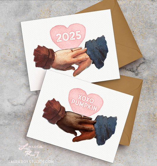 Personalized Hands/Skintones Love Card - Watercolor Hands with Heart Design, Customizable Skin Tones and Special Message (Single or Set)