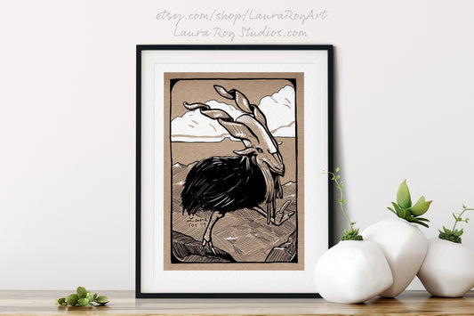 Mountain Bird Whimsical Pen + Ink Giclée Print
