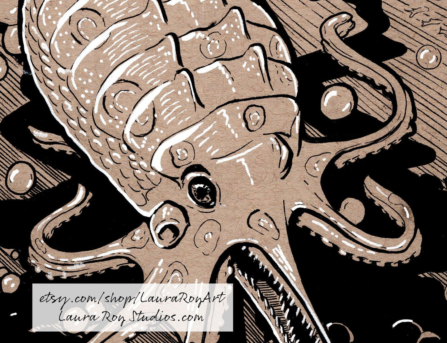Gharial-Octopus Whimsical Pen + Ink | Giclée Print