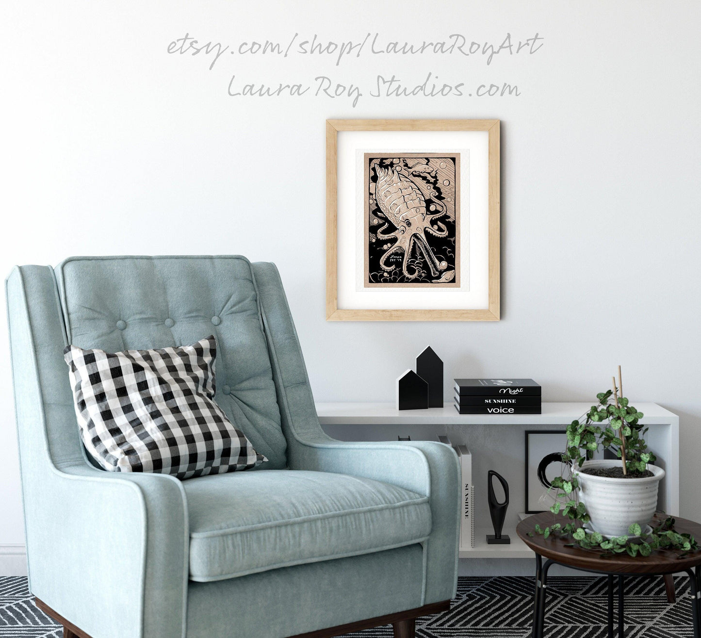 Gharial-Octopus Whimsical Pen + Ink | Giclée Print