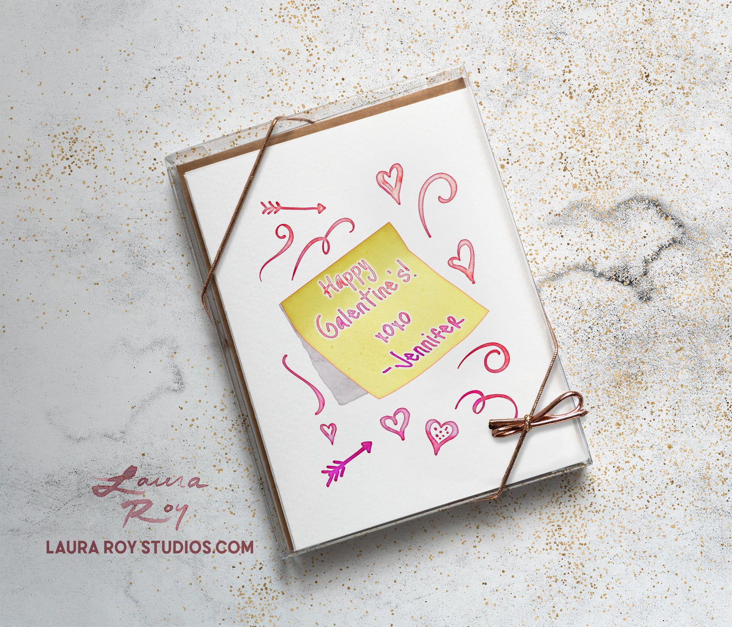 Personalized Sticky Note with Hearts Card - Watercolor Sketches with Custom Messages for Valentine's Day (Single or Set)