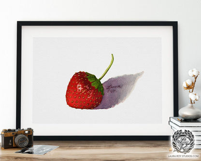 Watercolor Wild Strawberry Art Print  Botanical Fruit Illustration, Realistic Red Berry Kitchen Wall Decor