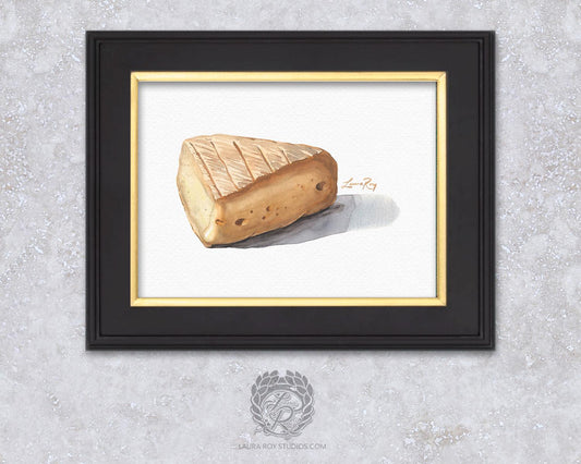 Watercolor Soft-Ripened Cheese Wedge Art Print  Creamy Gourmet Cheese Wall Decor, Food Illustration Print