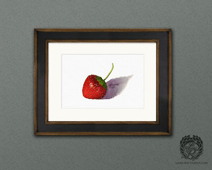 Watercolor Wild Strawberry Art Print  Botanical Fruit Illustration, Realistic Red Berry Kitchen Wall Decor