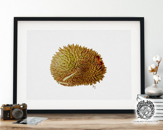 Durian Watercolor Art Print  Intricate Tropical Fruit Illustration, Unique Kitchen Wall Decor