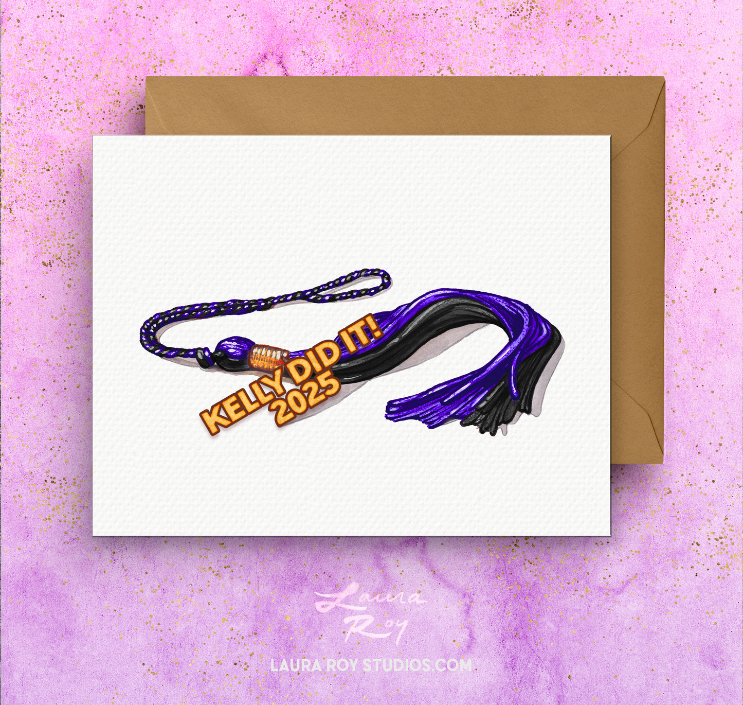 Personalized Watercolor Graduation Card - Watercolor Tassel with Custom Color, and Message (Single or Set)