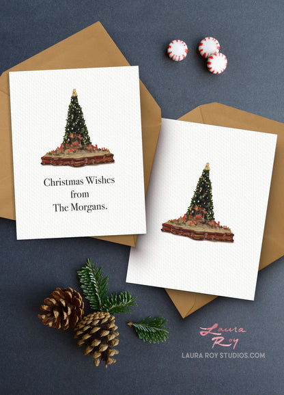 Personalized NYC Met Christmas Tree Card - Watercolor Artwork of Iconic Tree at The Met, Customizable Holiday Greeting (Single or Set)