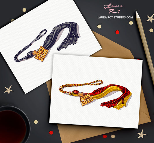 Personalized Watercolor Graduation Card - Watercolor Tassel with Custom Color, and Message (Single or Set)