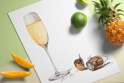 Glass of Champagne Watercolor | Giclée Print