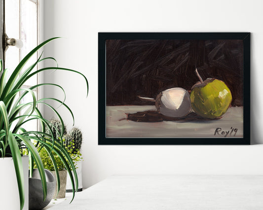 Pair of Baby Eggplants Oil Painting | Giclée Print