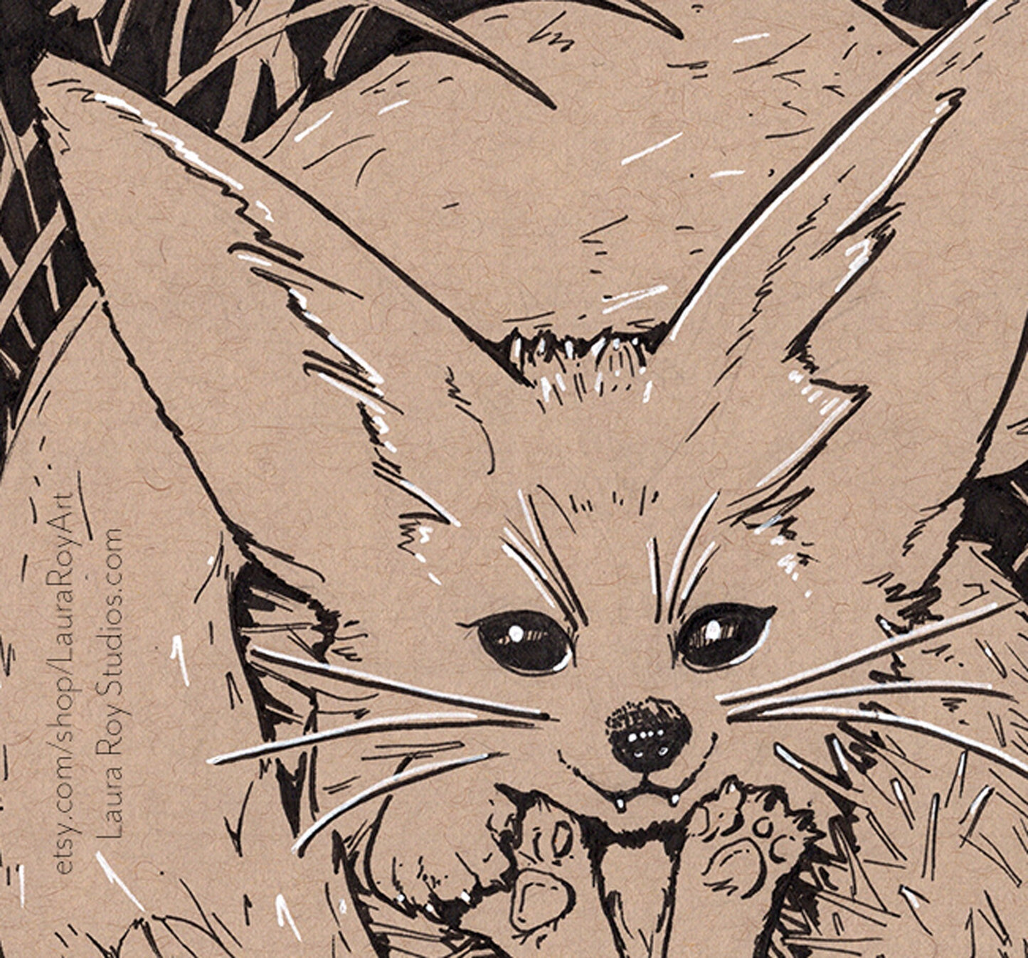 Hedgehog Fox Whimsical Pen + Ink | Giclée Print