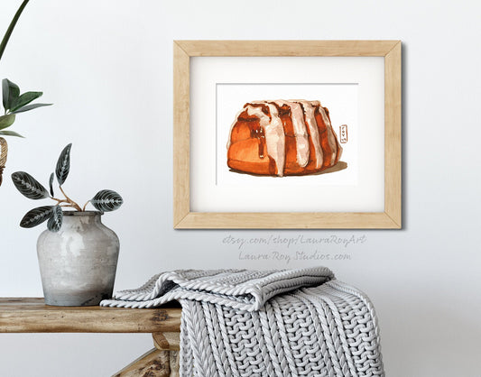 Pecan Cinnamon Roll Watercolor | Giclée Print