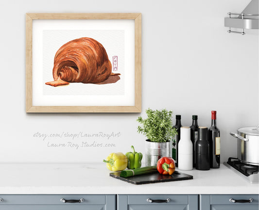 Croissant au Jambon Fromage Watercolor Giclée Print | Ham and Cheese Croissant