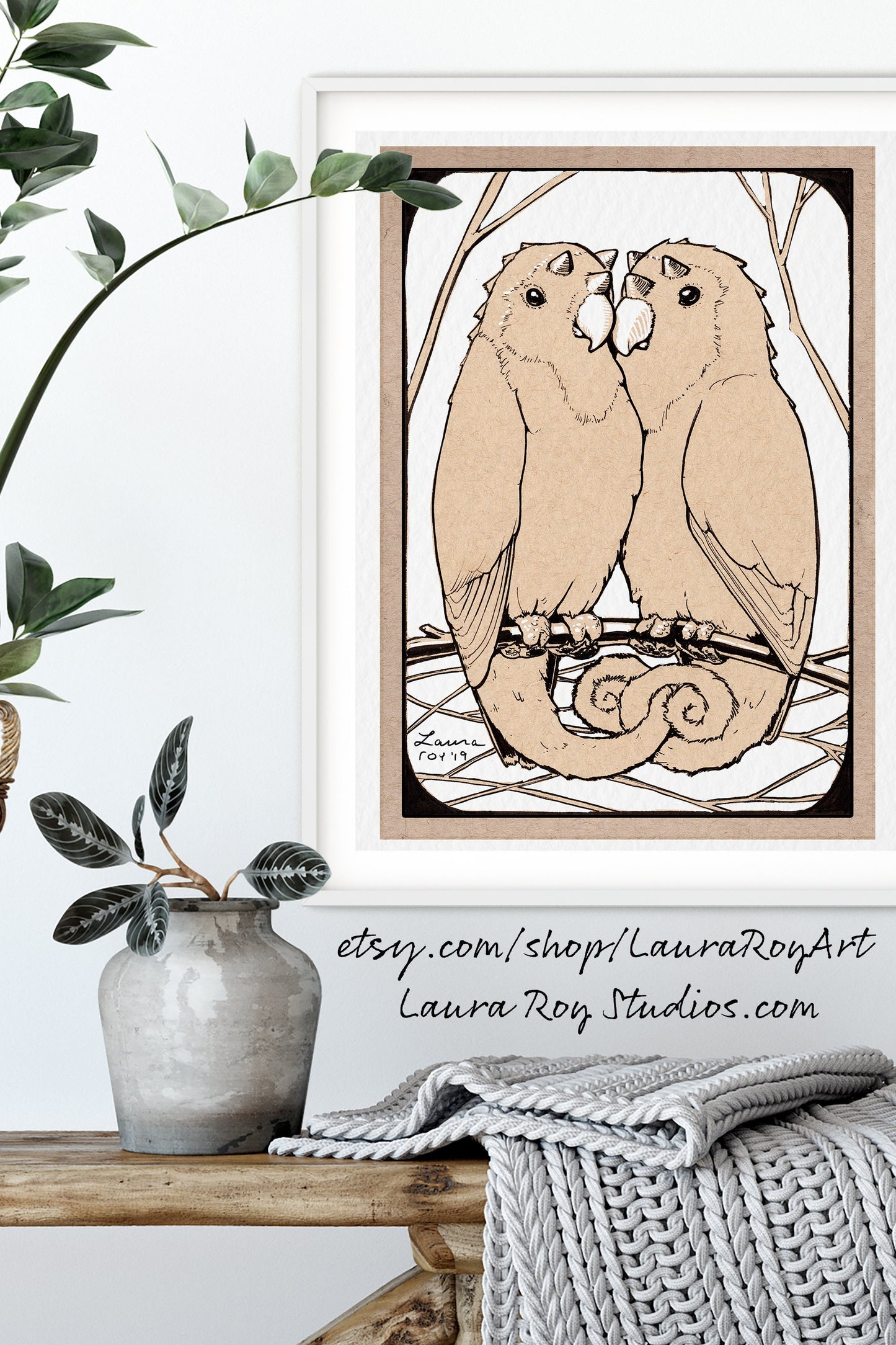 Love Bird Chameleons Whimsical Pen + Ink | Giclée Print