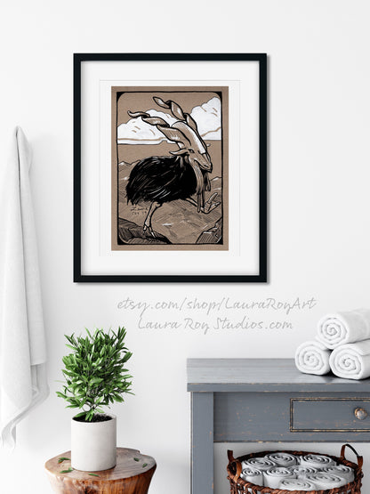 Mountain Bird Whimsical Pen + Ink | Giclée Print