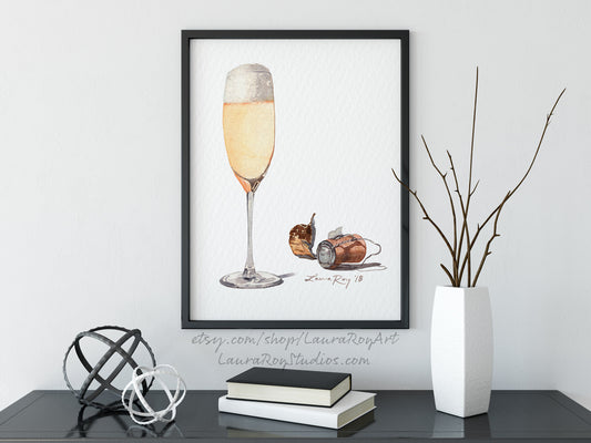 Glass of Champagne Watercolor | Giclée Print