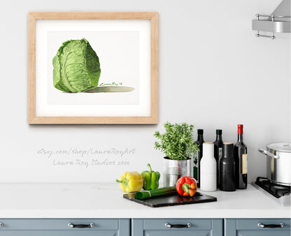 Green Savoie Cabbage Watercolor | Giclée Print