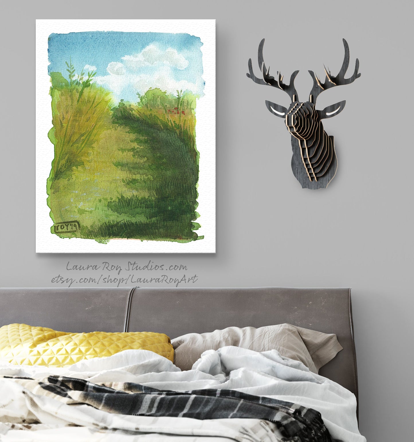 Prairie Hillside Watercolor Giclée Print | Blue Skies and Tall Grass