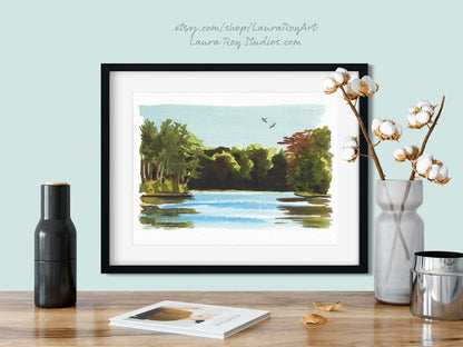 Twilight Lake Watercolor | Giclée Print