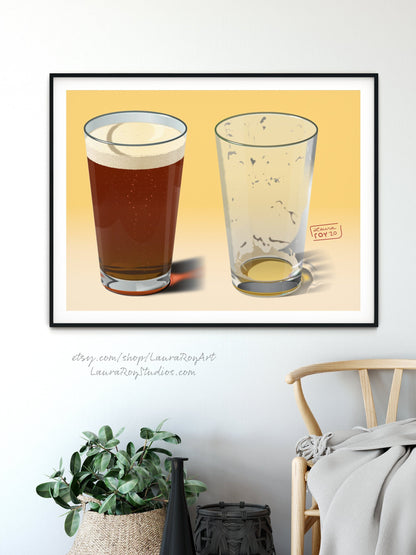 Full & Empty Beer Glasses | Giclée Print