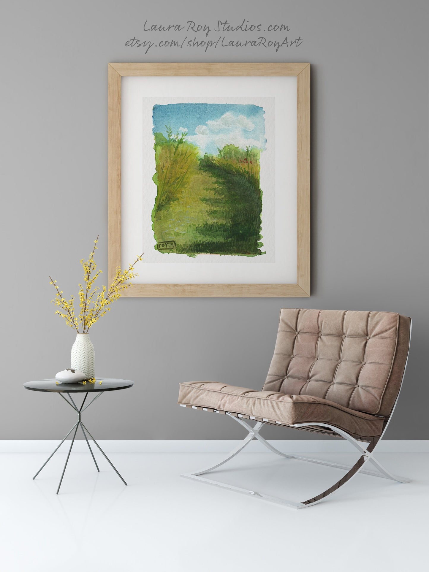 Prairie Hillside Watercolor Giclée Print | Blue Skies and Tall Grass