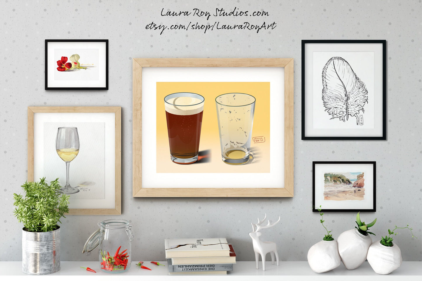 Full & Empty Beer Glasses | Giclée Print