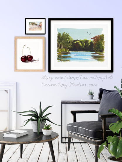 Morning, Afternoon, & Evening at Eagle River (Set of 3) Watercolors | Giclée Print