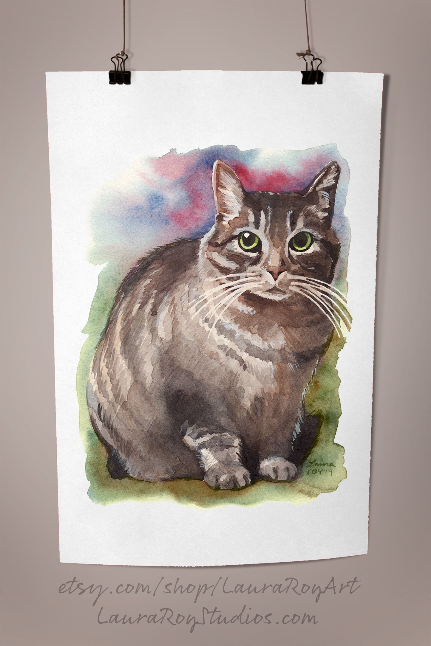 Grey Tabby Cat Watercolor | Giclée Print