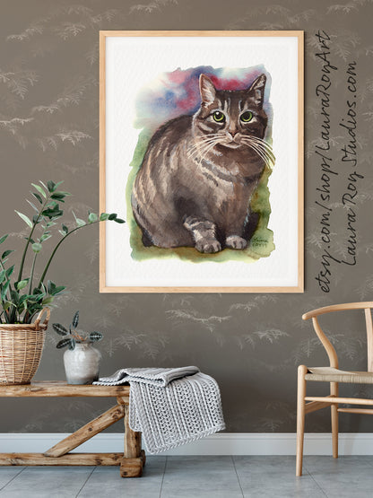 Grey Tabby Cat Watercolor | Giclée Print