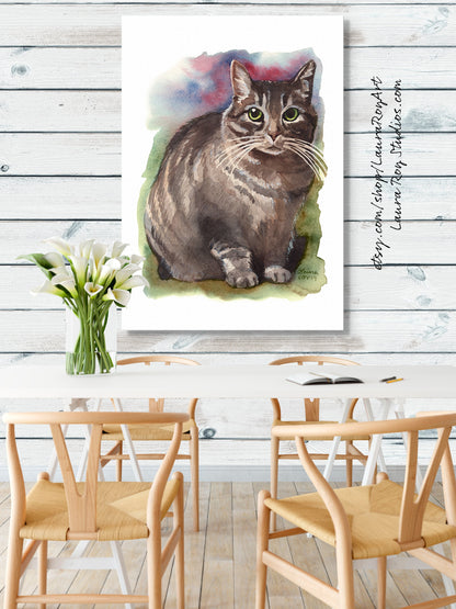 Grey Tabby Cat Watercolor | Giclée Print