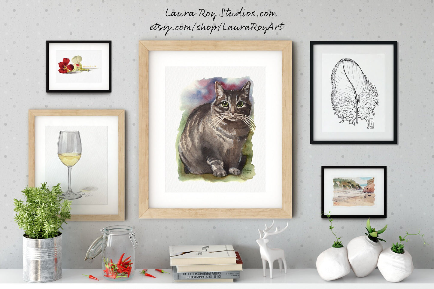 Grey Tabby Cat Watercolor | Giclée Print