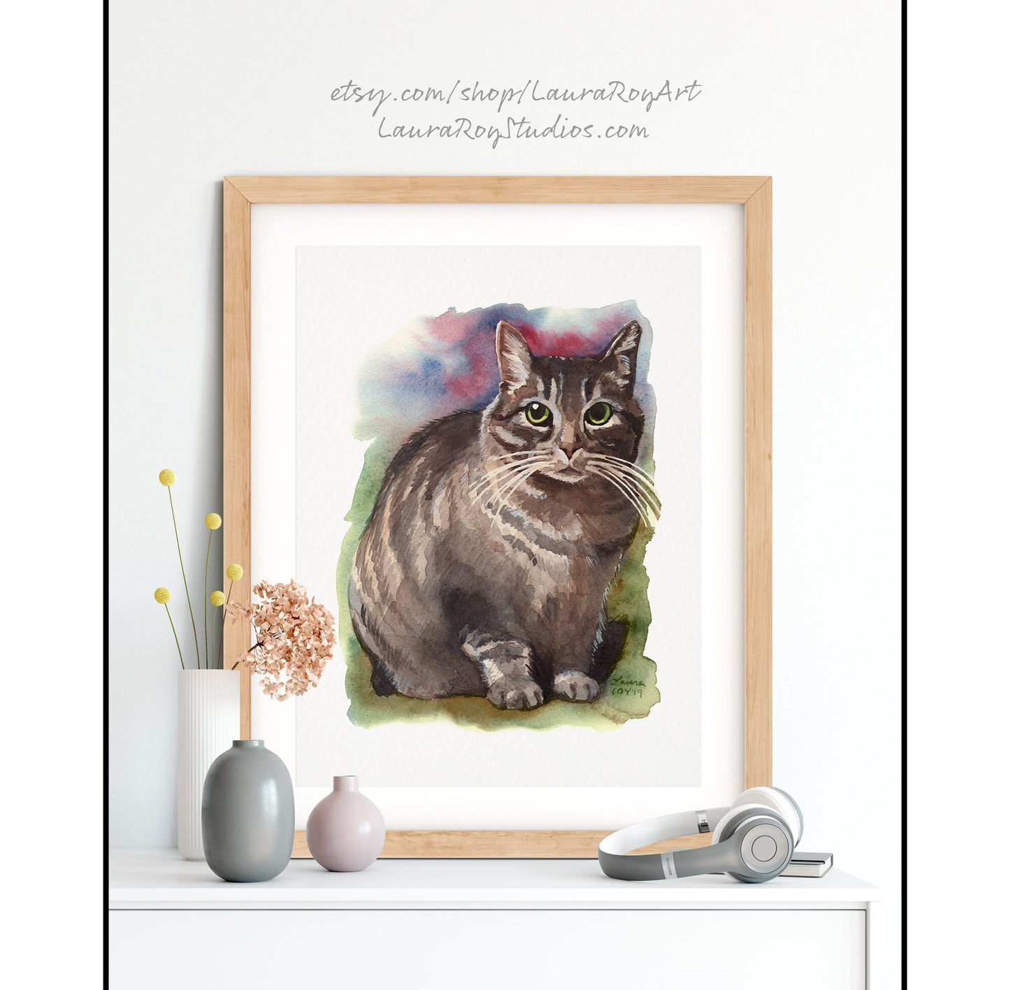 Grey Tabby Cat Watercolor | Giclée Print