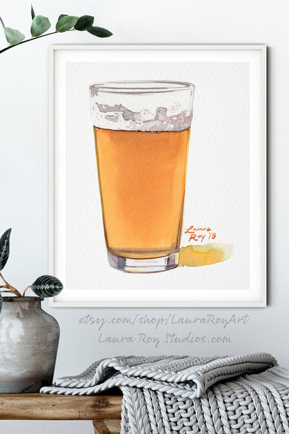 Pint of Beer Watercolor | Giclée Print