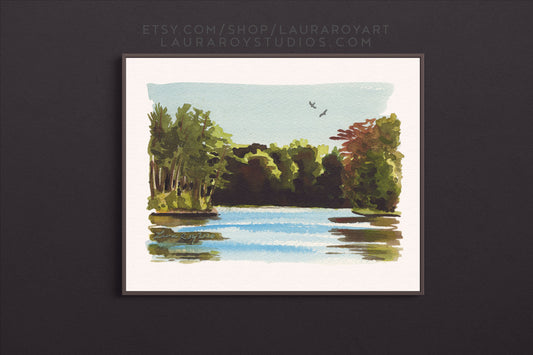 Twilight Lake Watercolor | Giclée Print