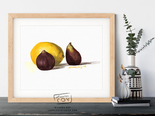 Lemon with Figs Watercolor | Giclée Print