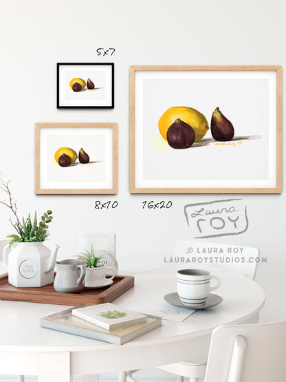 Lemon with Figs Watercolor | Giclée Print