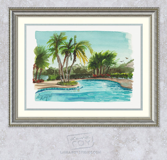 By the Pool Watercolor | Giclée Print