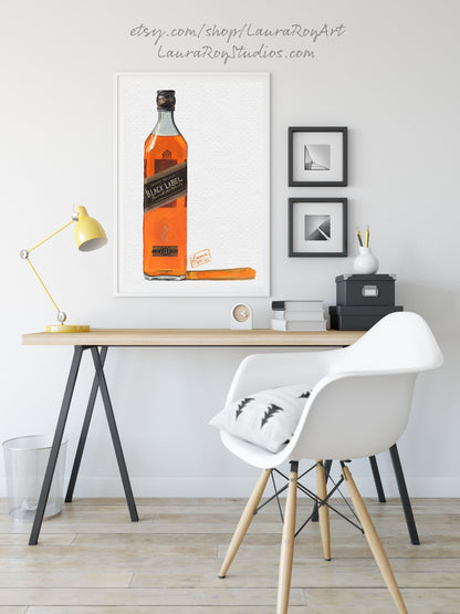 Johnny Walker Black Watercolor | Giclée Print