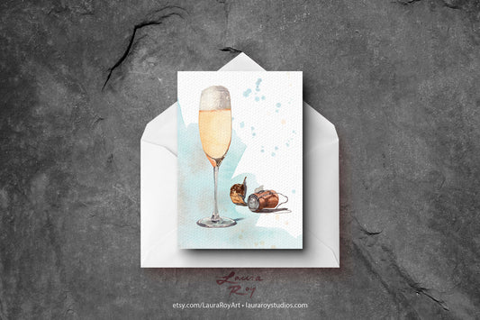 Watercolor Champagne Card/Set