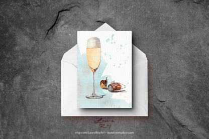 Watercolor Champagne Card/Set