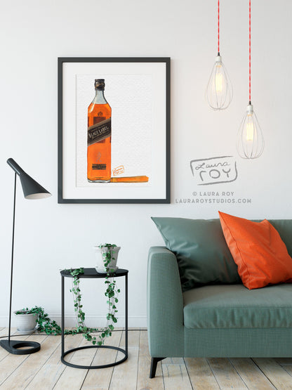 Johnny Walker Black Watercolor | Giclée Print