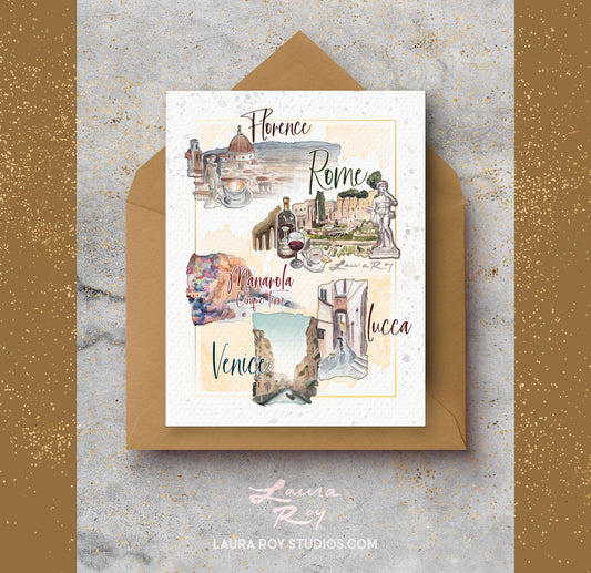 Watercolor Italy Bon Voyage Card/Set