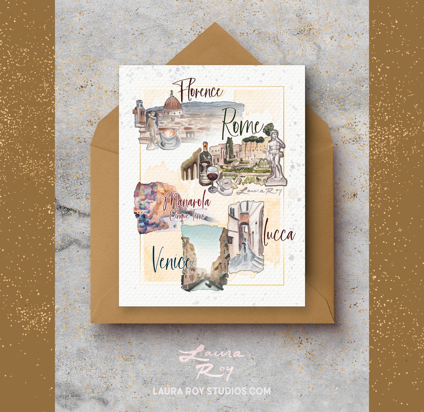 Watercolor Italy Bon Voyage Card/Set